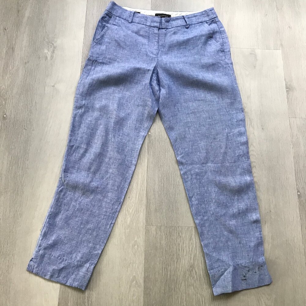 TALBOTS LINEN PANT POWDER BLUE ANKLE CROP FLAT FRONT WOMENS 4
